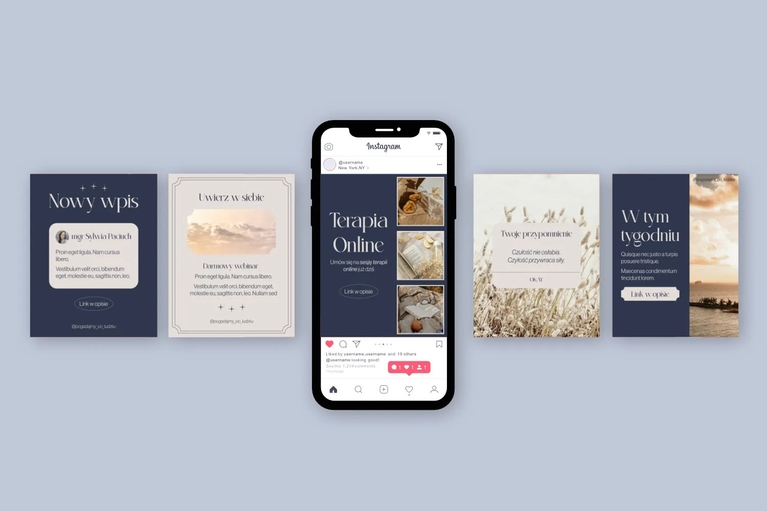 Szablony media społecznościowe dla MSC Psychotherapy - mockup